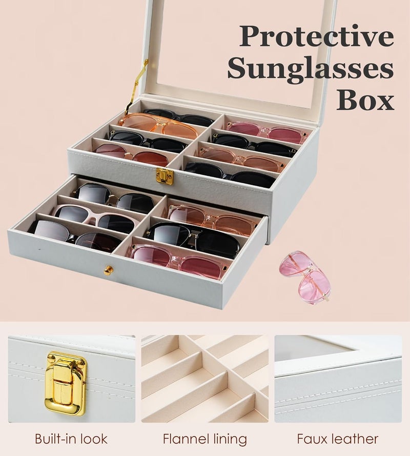 NEWLOOP Store Sunglasses Organizer Multiple Pairs of Glasses Display Case Sunglass Hard Shell Storage Box for Women Men 12/16 Slots - Image 5